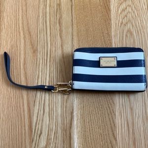 Michael Kors navy and white clutch wallet.